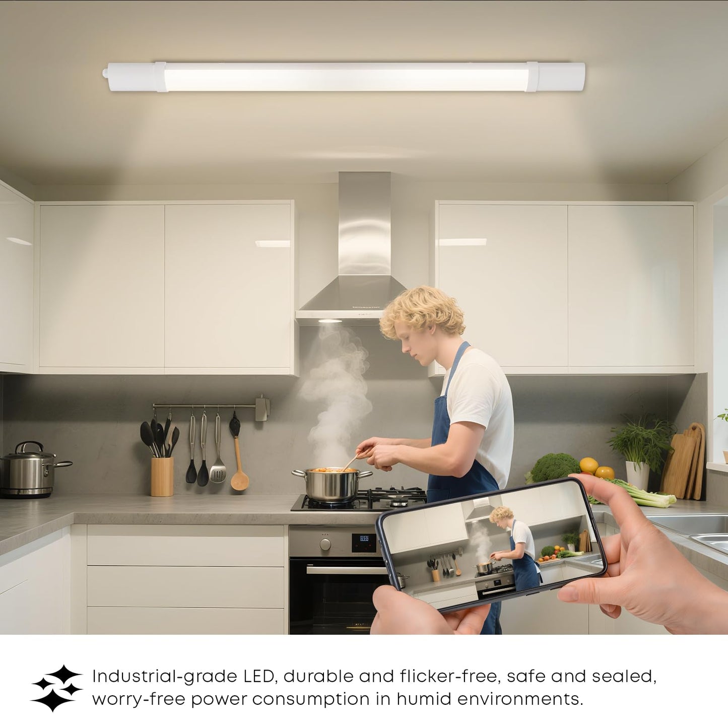 LQWELL LED Feuchtraumleuchte, LED Röhre 120x7x4.5cm IP65 Wasserfest, 36W 4050LM 4000K, Deckenleuchte Lange als Kellerleuchte, Wannenleuchte, Nassraumleuchte, Garagelampe, Werkstattlampe