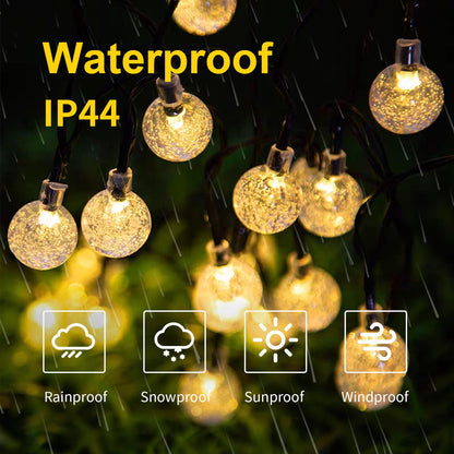 LQWELL® Solar Lichterkette Aussen 5M 15LED 8 Modi für Innen und Aussen Kettenlicht Kristall Kugeln IP44 Wasserdicht Garten Terrasse Balkon Hochzeit Party Fenster (Warmweiß)