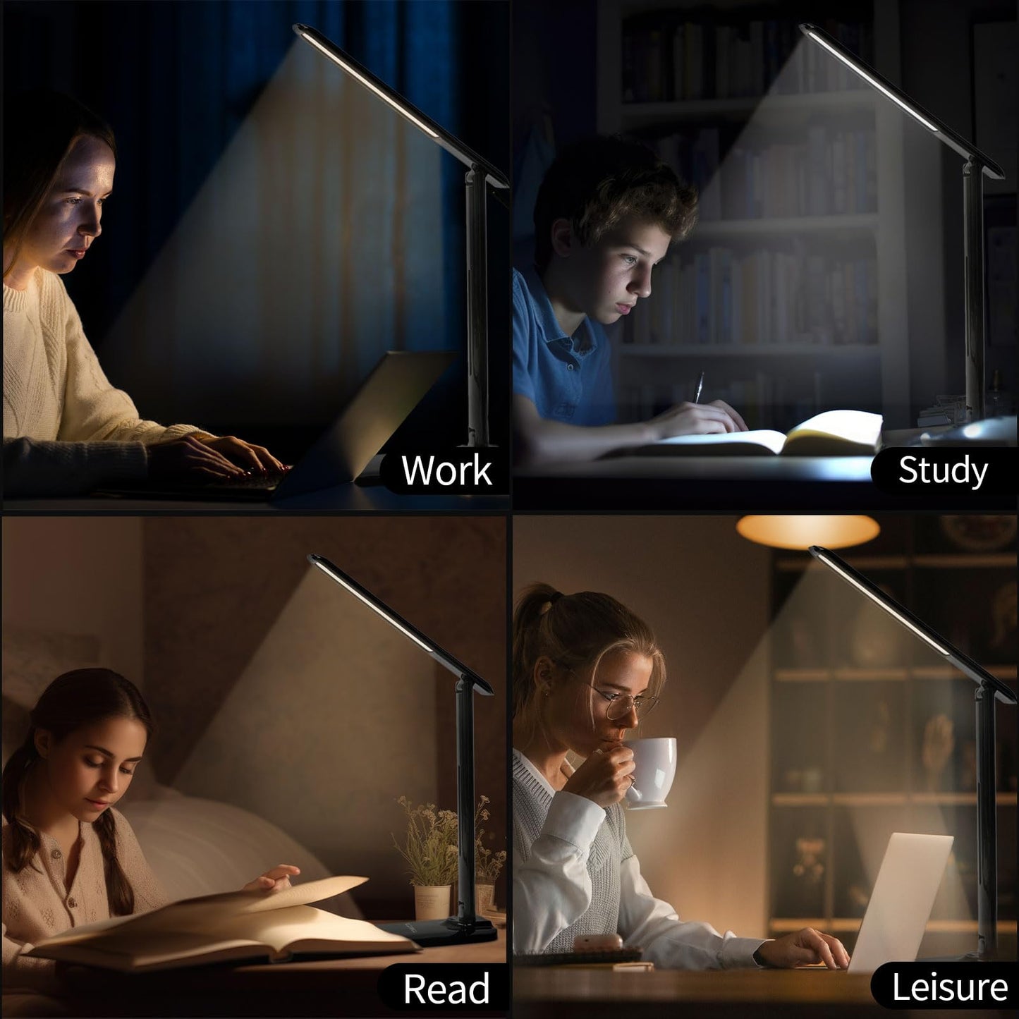 LQWELL® Desk Lamp LED, 3 Color Temperature Modes and 9 Brightness Levels Flicker-Free Eye Protection Bedside Lamp USB Charging Touch Control and Memory Function for Offices Bedrooms