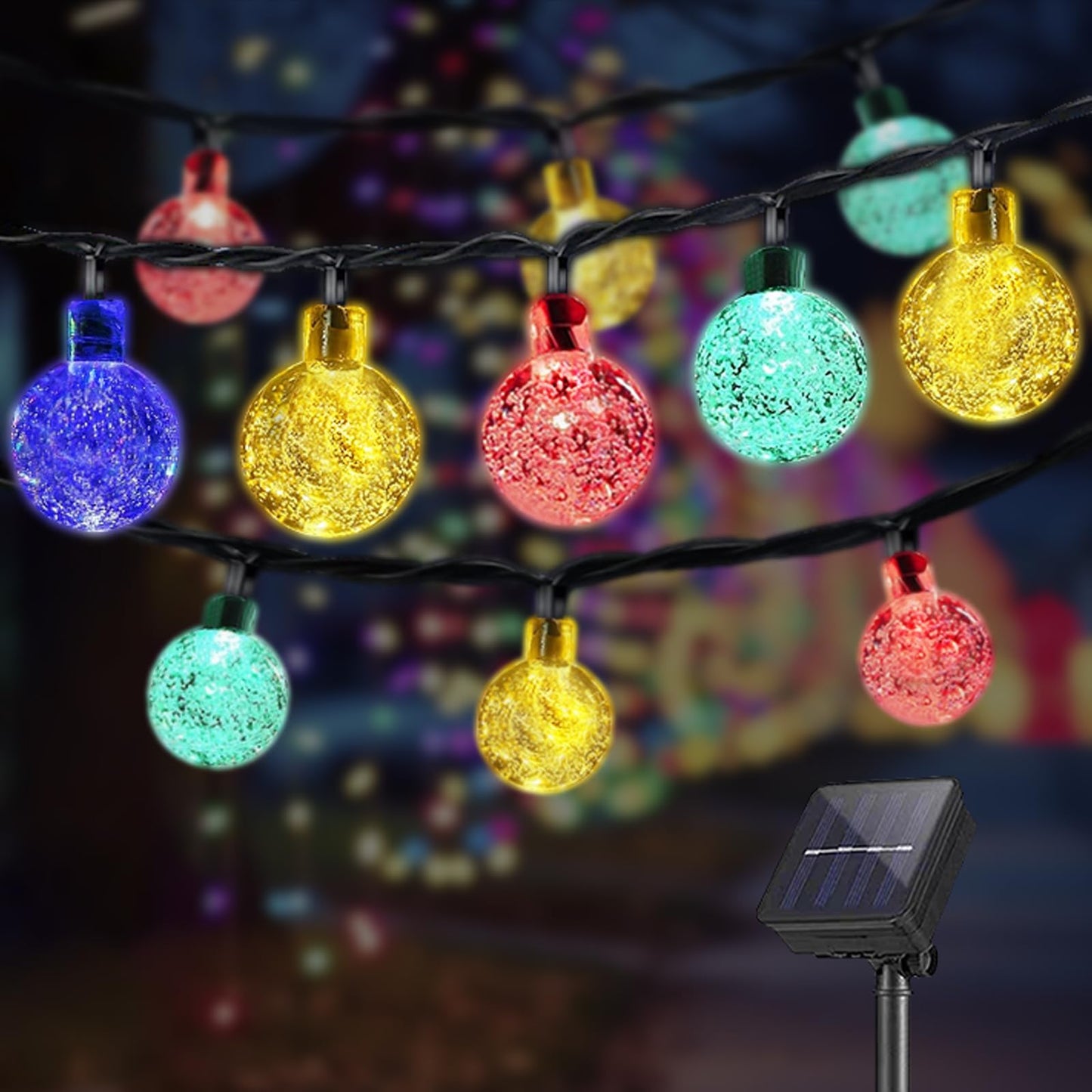 LQWELL® Solar Lichterkette Aussen 5M 15LED 8 Modi für Innen und Aussen Kettenlicht Kristall Kugeln IP44 Wasserdicht Garten Terrasse Balkon Hochzeit Party Fenster (Bunt)