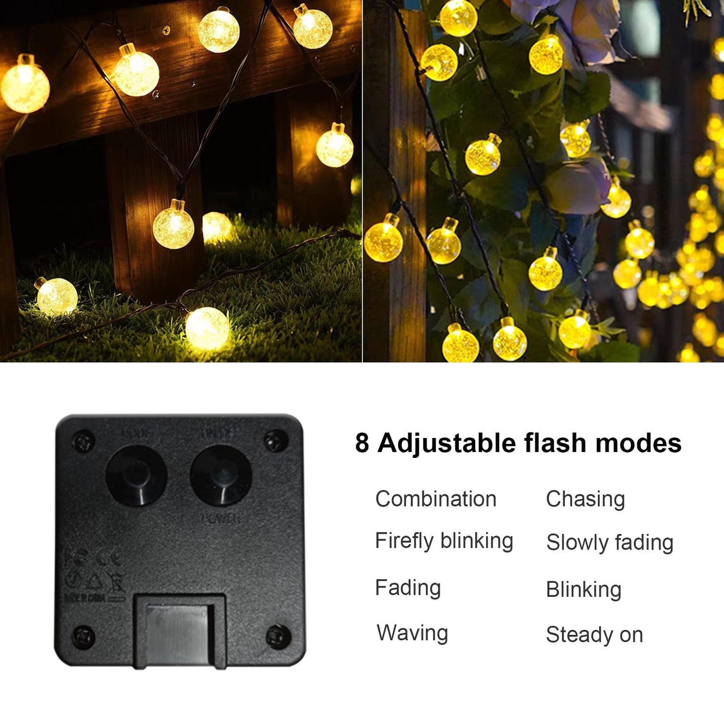 LQWELL® Solar Lichterkette Aussen 5M 15LED 8 Modi für Innen und Aussen Kettenlicht Kristall Kugeln IP44 Wasserdicht Garten Terrasse Balkon Hochzeit Party Fenster (Warmweiß)