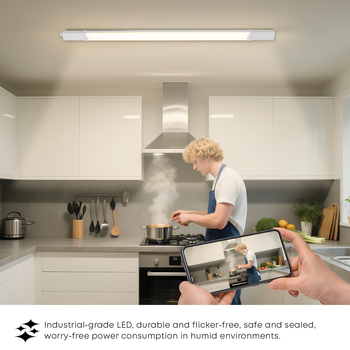 LQWELL LED Feuchtraumleuchte, LED Röhre 120x5.3x3.3cm IP65 Wasserfest, 36W 4050LM 4000K, Deckenleuchte Lange als Kellerleuchte, Wannenleuchte, Nassraumleuchte, Garagelampe, Werkstattlampe
