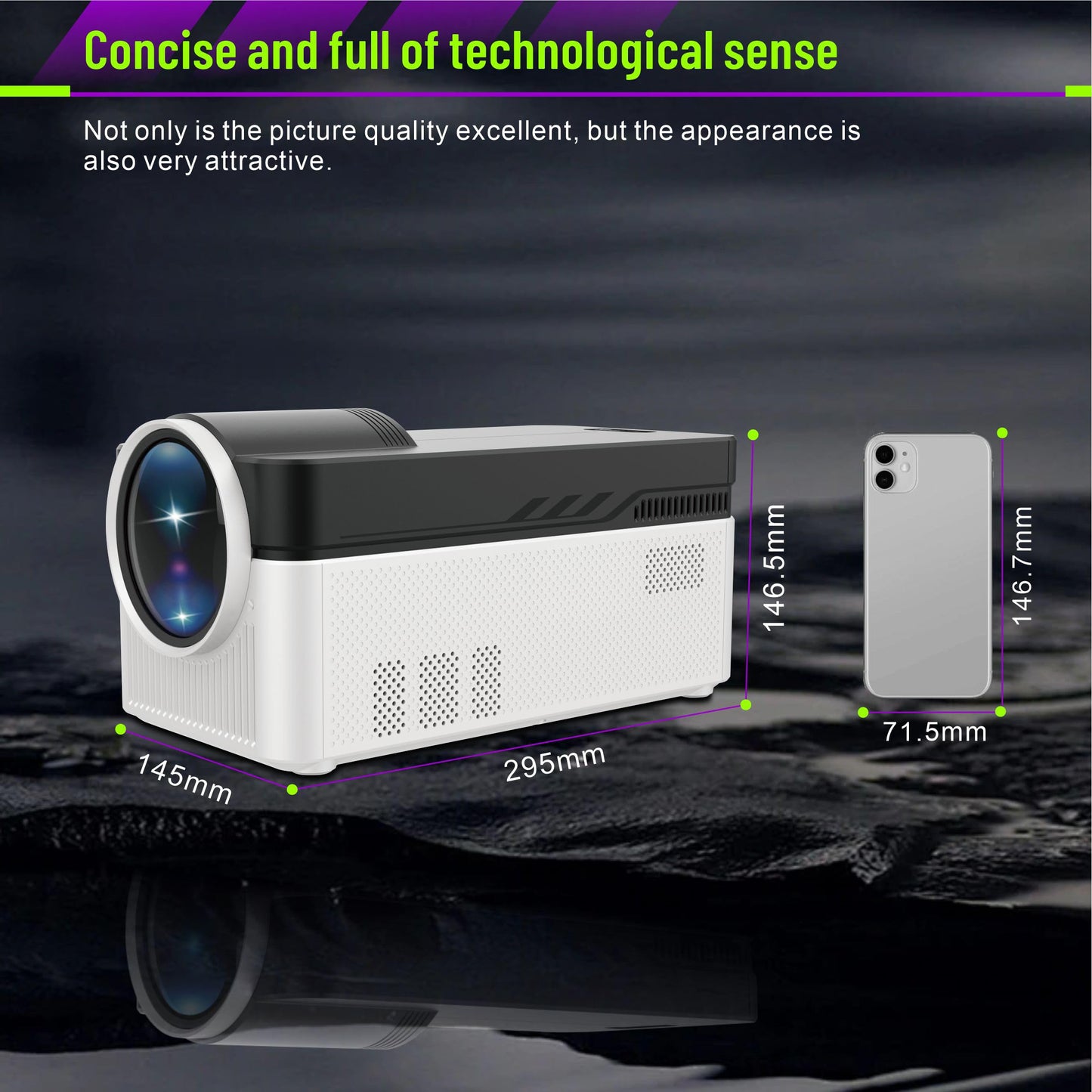 LQWELL® Beamer, Heimkino Projektor 1080P, unterstützt WiFi 6, BT5.4, 8K-Wiedergabe mit Android OS, 200 Zoll Display, Motorisierter Fokus, Bildschirmversatz für Phone/PC/Xbox, hdmi, USB, AC