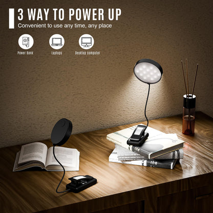 LQWELL®3× Nachttisch-Leselampe, wiederaufladbare USB-Leselampe, 3 Farbtemperaturen, 10 Helligkeitsstufen, stufenlos dimmbar, 360° flexibles Buchlicht für Kinder und Buchliebhaber (Schwarz, 3 Stück)