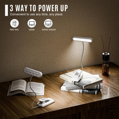 LQWELL®3× Nachttisch-Leselampe, wiederaufladbare USB-Leselampe, 3 Farbtemperaturen, 10 Helligkeitsstufen, stufenlos dimmbar, 360° flexibles Buchlicht für Kinder und Buchliebhaber (Weiß, 3 Stück)