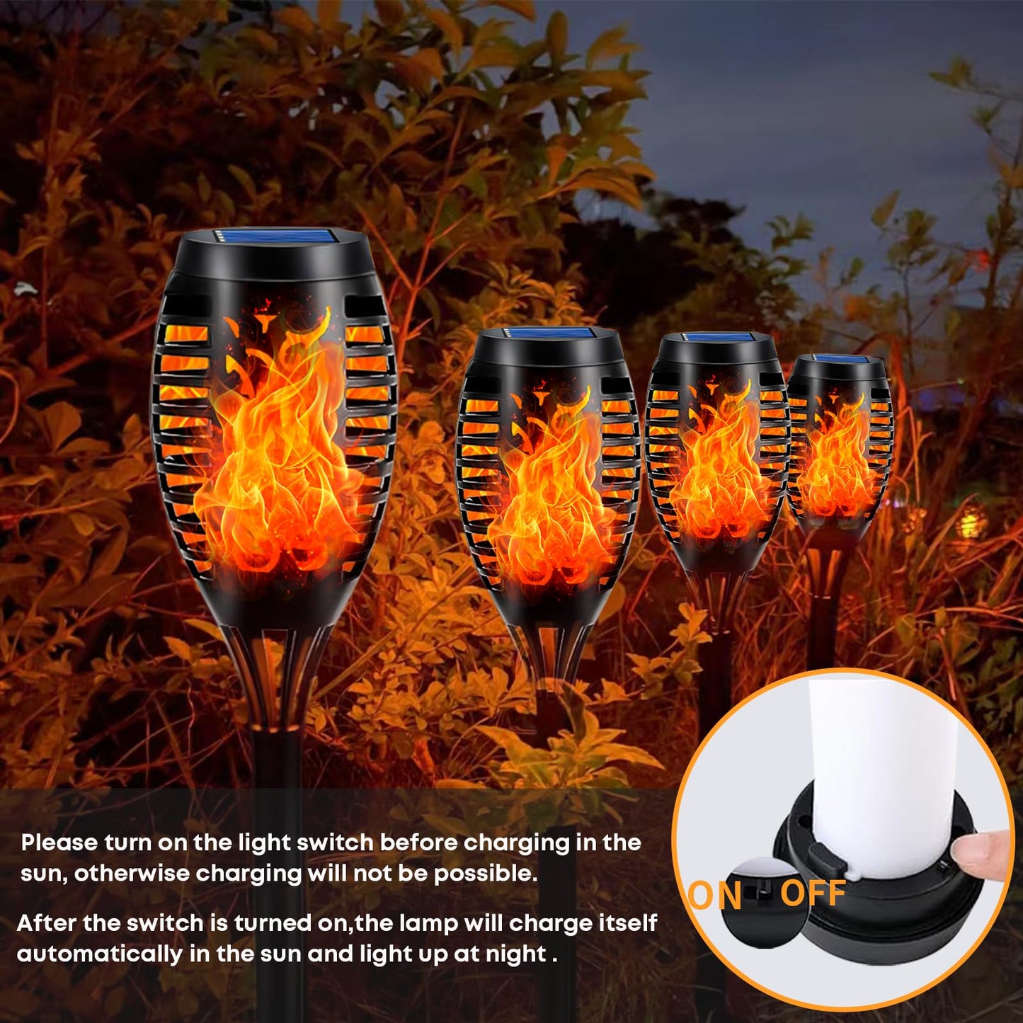 LQWELL® Solarleuchten Solar Fackellicht für Außen Garten 6 Stück 12 LED Solarlampe mit Realistischer Flammeneffekt IP65 Wasserdicht Gartenfackeln Solar Weg Hinterhöfe Rasen Beleuchtung (6 Stück)