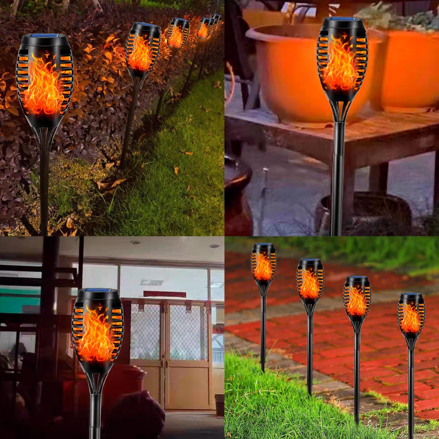 LQWELL® Solarleuchten Solar Fackellicht für Außen Garten 12 Stück 12 LED Solarlampe mit Realistischer Flammeneffekt IP65 Wasserdicht Gartenfackeln Solar Weg Hinterhöfe Rasen Beleuchtung (12 Stück)