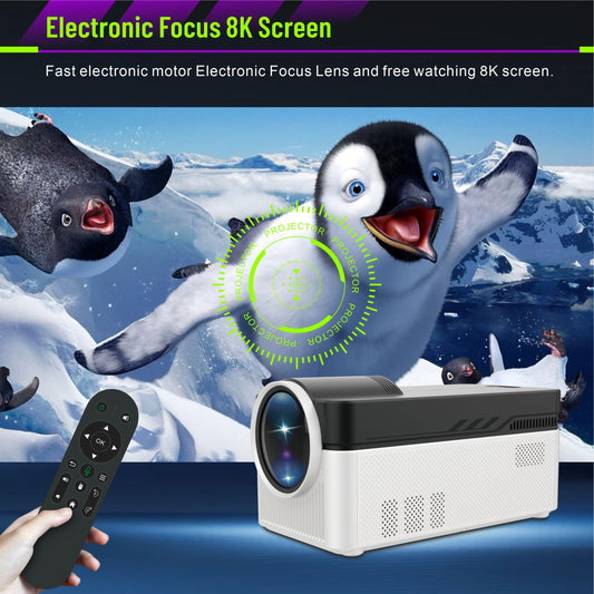 LQWELL® Beamer, Home Cinema Projector 1080P, Supports WiFi 6, BT5.4, 8K Playback with Android OS, 200 Inch Display, Motorized Focus, Screen Offset for Phone/PC/Xbox, HDMI, USB, AC