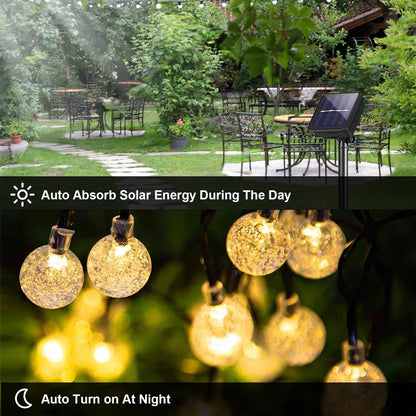 LQWELL® Solar Lichterkette Aussen 5M 15LED 8 Modi für Innen und Aussen Kettenlicht Kristall Kugeln IP44 Wasserdicht Garten Terrasse Balkon Hochzeit Party Fenster (Warmweiß)