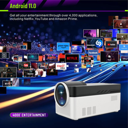 LQWELL® Beamer, Home Cinema Projector 1080P, Supports WiFi 6, BT5.4, 8K Playback with Android OS, 200 Inch Display, Motorized Focus, Screen Offset for Phone/PC/Xbox, HDMI, USB, AC
