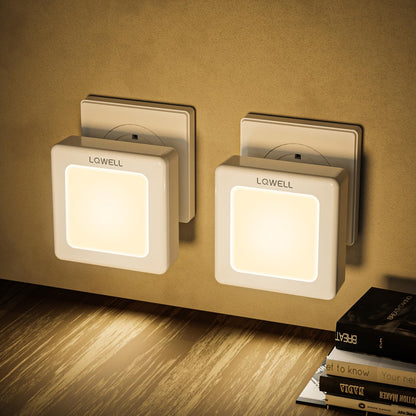 LQWELL® Foldable Night Light for Sockets with Dusk Sensor, Adjustable Brightness Night Lamp, Automatic Socket Light, Warm White Orientation Light for Children's Rooms, Hallways, Stairs (White, 2 PCS)
