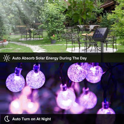 LQWELL® Solar Lichterkette Aussen 5M 15LED 8 Modi für Innen und Aussen Kettenlicht Kristall Kugeln IP44 Wasserdicht Garten Terrasse Balkon Hochzeit Party Fenster (Lila)