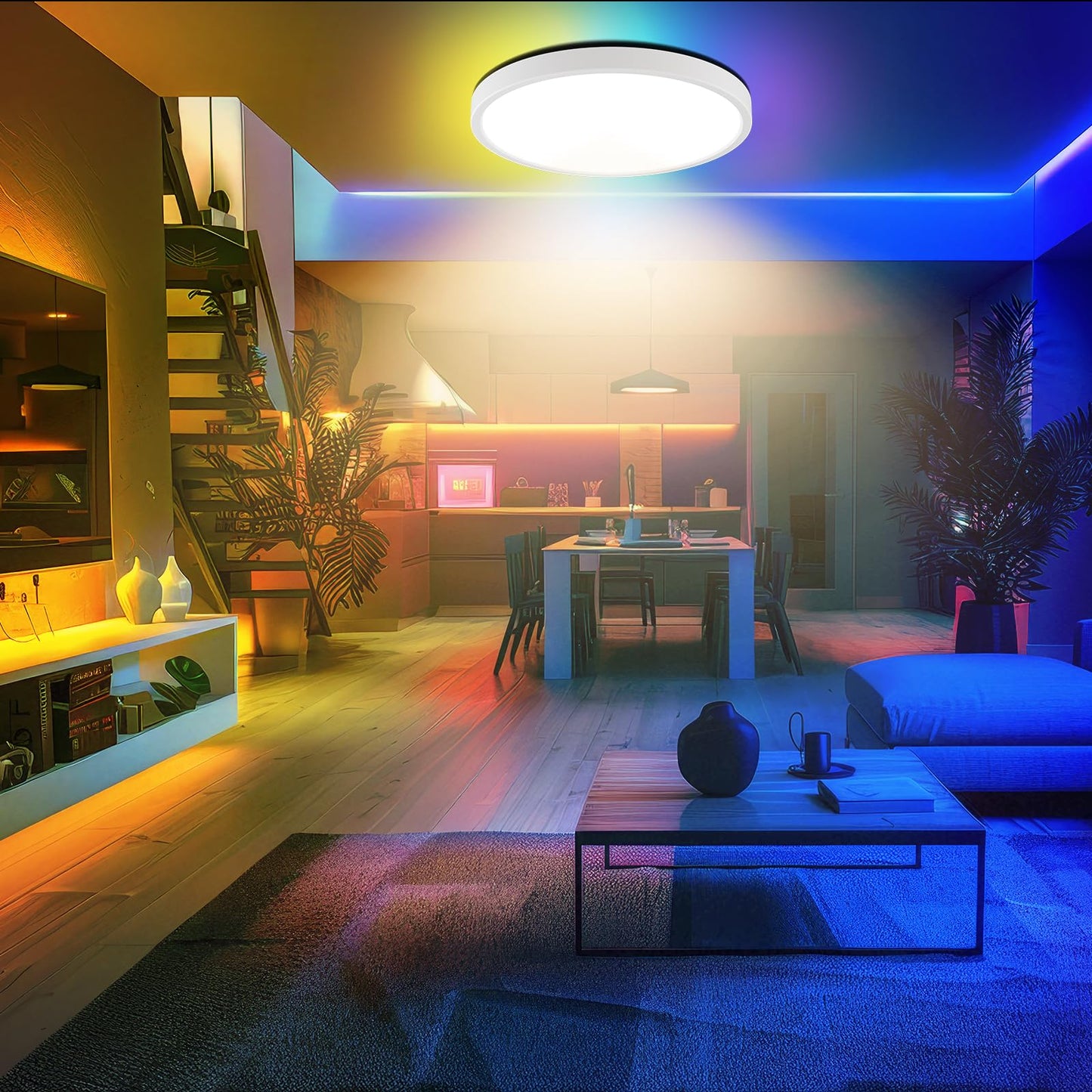 LQWELL® LED Deckenleuchte Dimmbar mit Fernbedienung, 40W 4300LM 3000-6500K RGB LED Deckenlampe, Runde Flache Deckenbeleuchtung IP44 für Wohnzimmer Schlafzimmer Esszimmer Balkon Korridor, 500 * 40mm