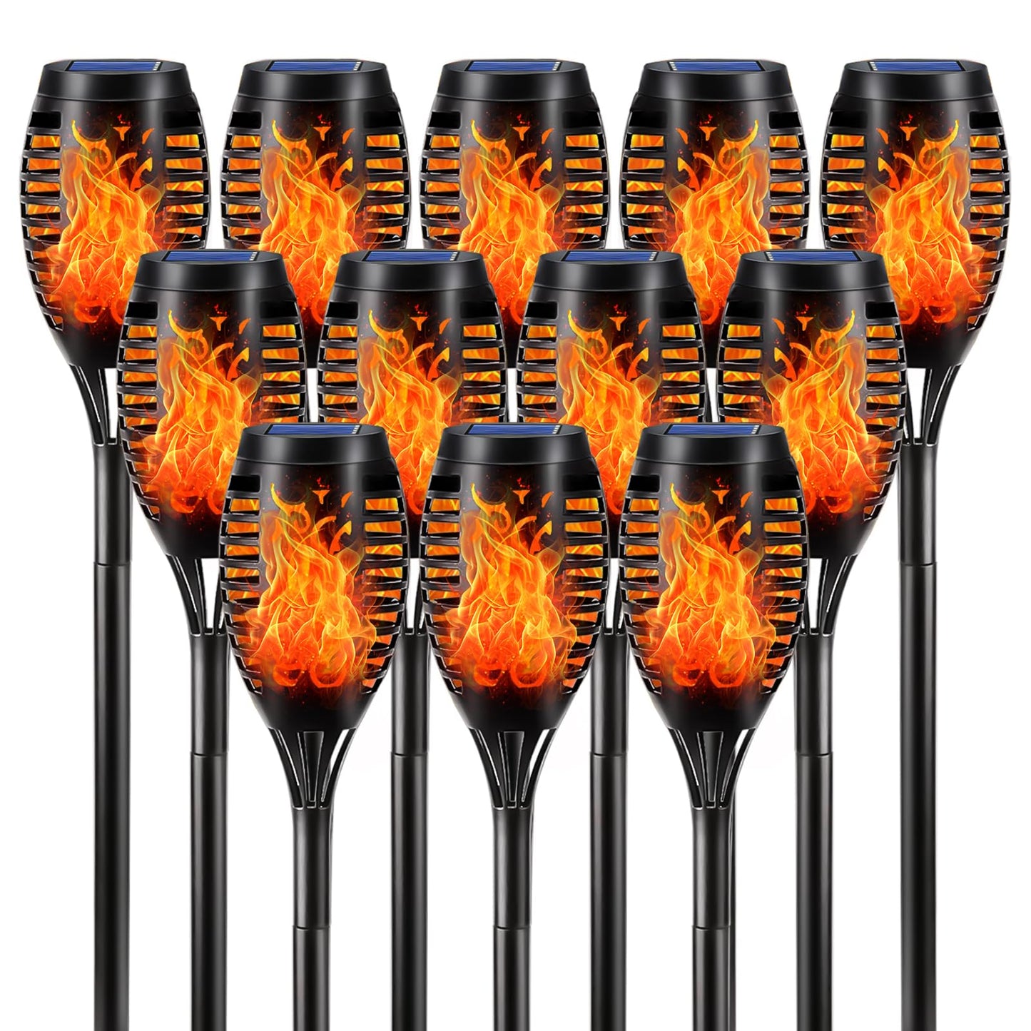 LQWELL® Solarleuchten Solar Fackellicht für Außen Garten 12 Stück 12 LED Solarlampe mit Realistischer Flammeneffekt IP65 Wasserdicht Gartenfackeln Solar Weg Hinterhöfe Rasen Beleuchtung (12 Stück)