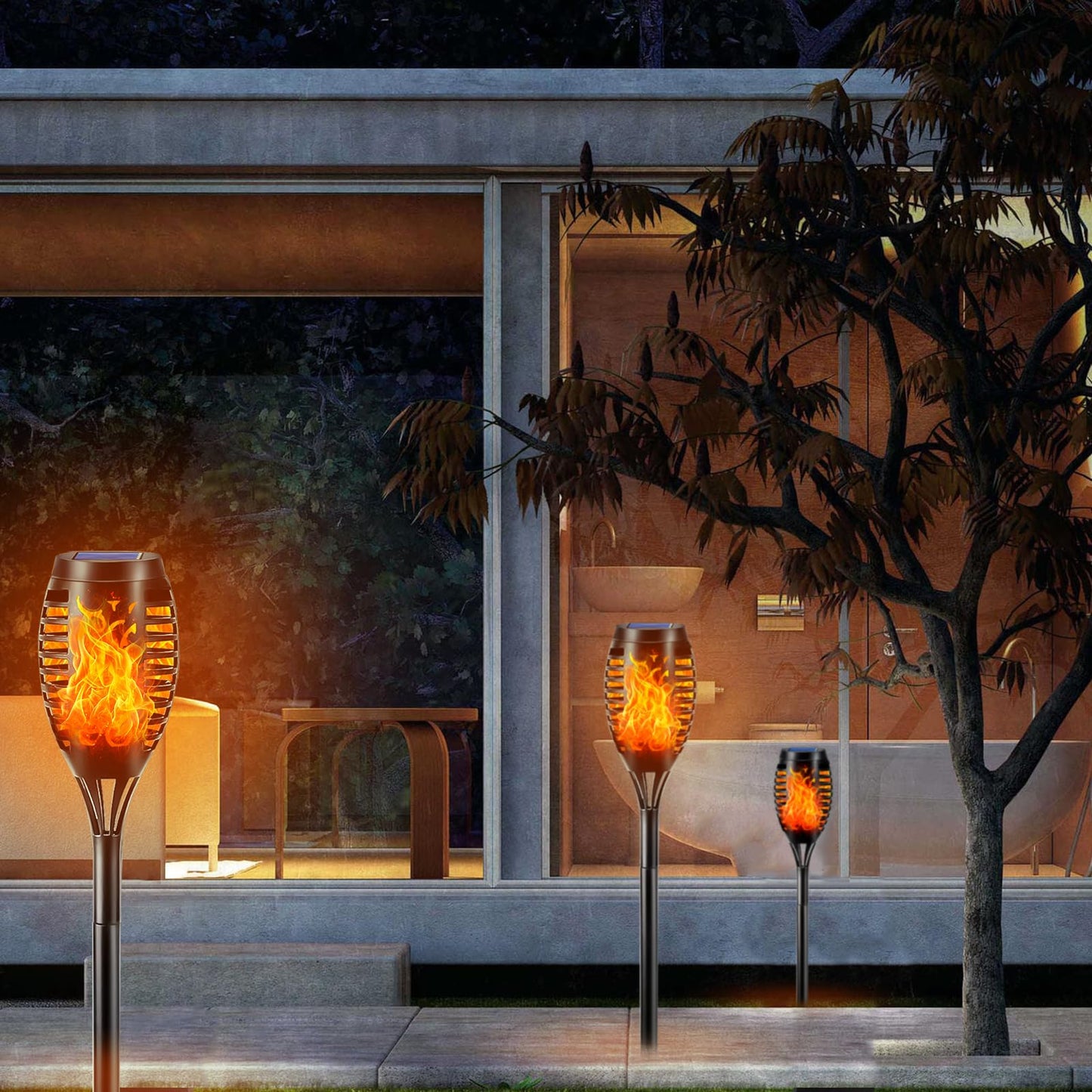 LQWELL® Solarleuchten Solar Fackellicht für Außen Garten 12 Stück 12 LED Solarlampe mit Realistischer Flammeneffekt IP65 Wasserdicht Gartenfackeln Solar Weg Hinterhöfe Rasen Beleuchtung (12 Stück)