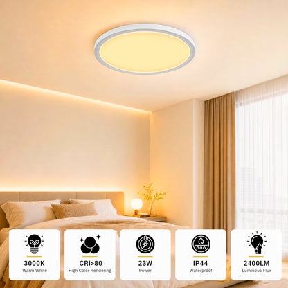 Flache runde LED-Deckenleuchte mit weißem Ring, IP44 wasserfest