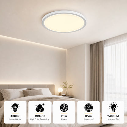 LQWELL® LED-Deckenleuchte rund an der Decke, IP44, flach, mit gleichmäßigem Lichtschein