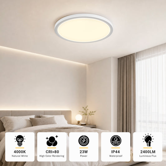 LQWELL® LED-Deckenleuchte rund an der Decke, IP44, flach, mit gleichmäßigem Lichtschein