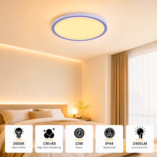 Runde flache LED-Deckenleuchte mit warmweißem Licht (3000K), IP44, 2400 lm