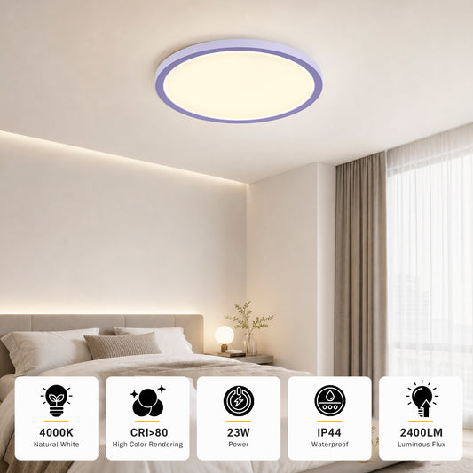 Flache runde LED-Deckenleuchte mit Lichtschein, IP44, 4000K, 2400lm