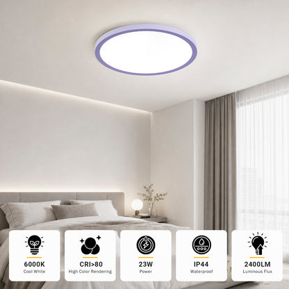 Runde LED-Deckenleuchte für Decke, flach, mit Leuchtring, Schutzart IP44