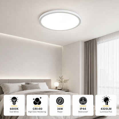 Runde LED-Deckenlampe IP44: 6000K, 36W, 4320 lm, CRI>80