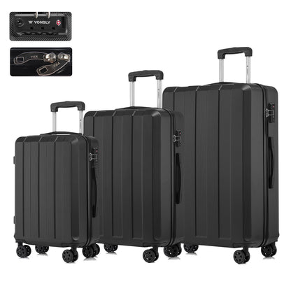 YONSLY® Premium Reisekoffer TSA-Schloss,YKK-Reißverschluss Hartschalen-Koffer Trolley Kabinenkoffer Rollkoffer Suitcase Handgepäck 4 Rollen (M-L-XL-Set)