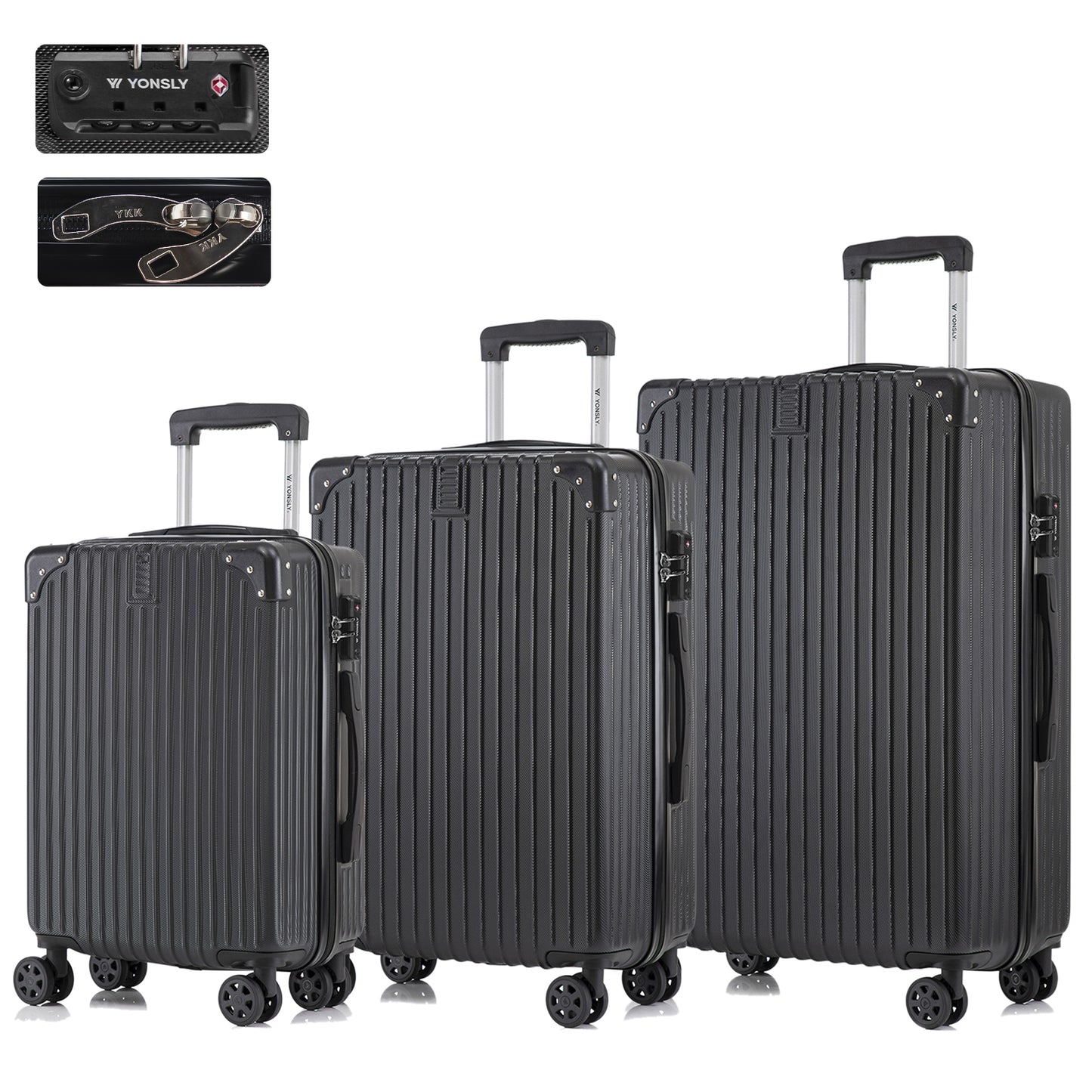 YONSLY® Premium Luggage TSA Lock, YKK Zipper Hardshell Suitcase Trolley Carry-On Luggage Spinner Suitcase with 4 Wheels (M-L-XL-Set)