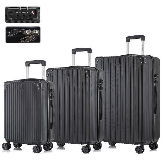 YONSLY® Premium Luggage TSA Lock, YKK Zipper Hardshell Suitcase Trolley Carry-On Luggage Spinner Suitcase with 4 Wheels (M-L-XL-Set)
