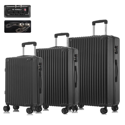 YONSLY® Premium Reisekoffer TSA-Schloss,YKK-Reißverschluss Hartschalen-Koffer Trolley Kabinenkoffer Rollkoffer Suitcase Handgepäck 4 Rollen (M-L-XL-Set)