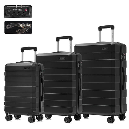 YONSLY® Premium Luggage TSA Lock, YKK Zipper Hardshell Suitcase Trolley Carry-on Spinner Luggage with 4 Wheels (M-L-XL Set)