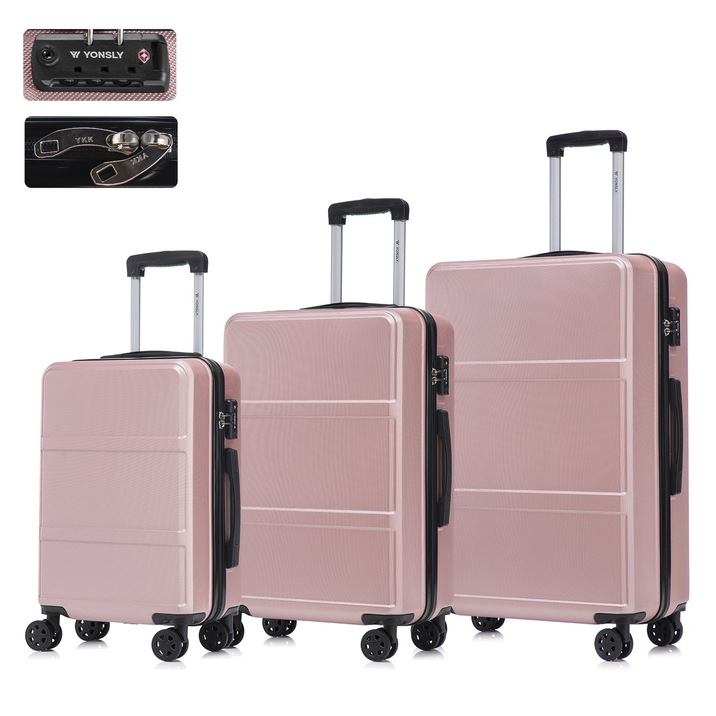 YONSLY® Premium Luggage TSA Lock, YKK Zipper Hardside Suitcase Trolley Cabin Suitcase Rolling Suitcase Carry-on 4 Wheels (M-L-XL Set)