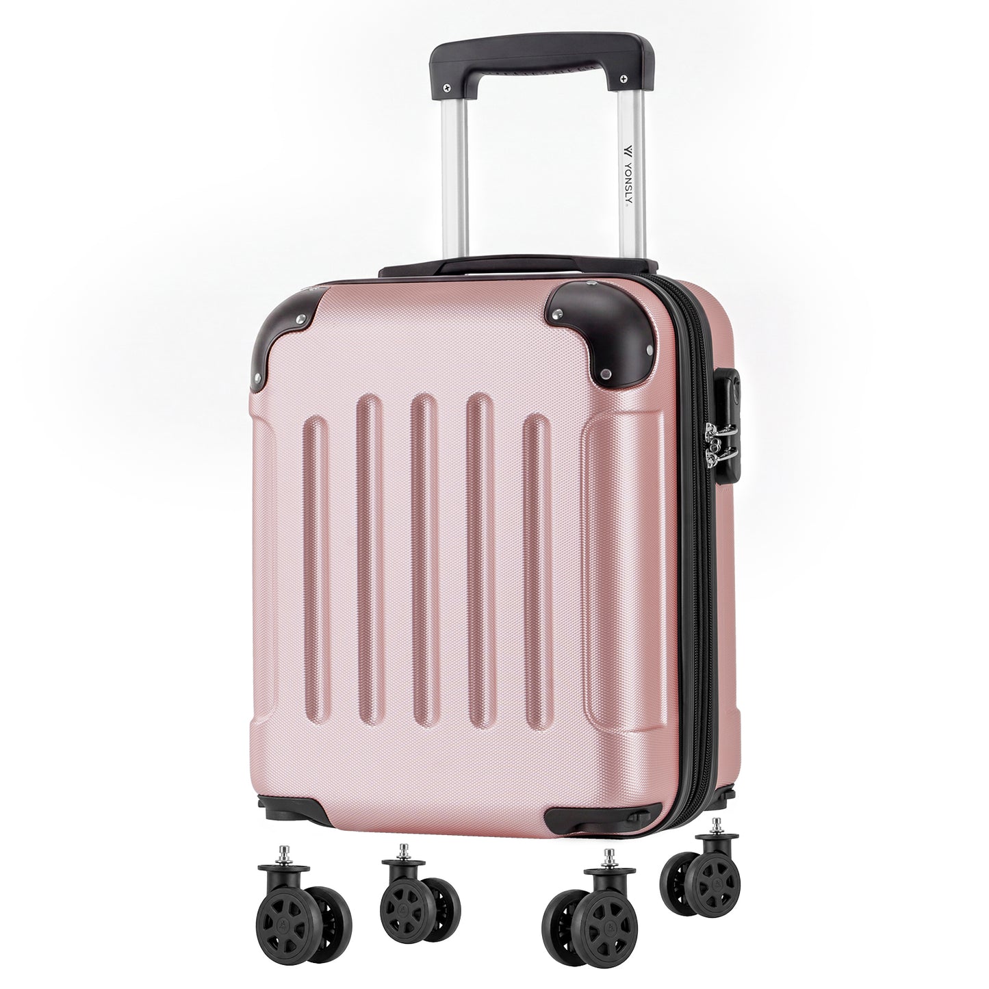 YONSLY® Cabin Suitcase with Detachable Wheels, S Suitcase, Trolley Travel Suitcase, Rolling Suitcase Carry-on with 4 360° Wheels, Hardshell Travel Suitcase, Combination Lock, Rubber Handle