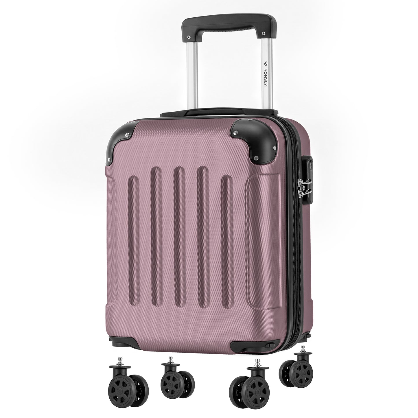 YONSLY® Cabin Suitcase with Detachable Wheels, S Suitcase, Trolley Travel Suitcase, Rolling Suitcase Carry-on with 4 360° Wheels, Hardshell Travel Suitcase, Combination Lock, Rubber Handle