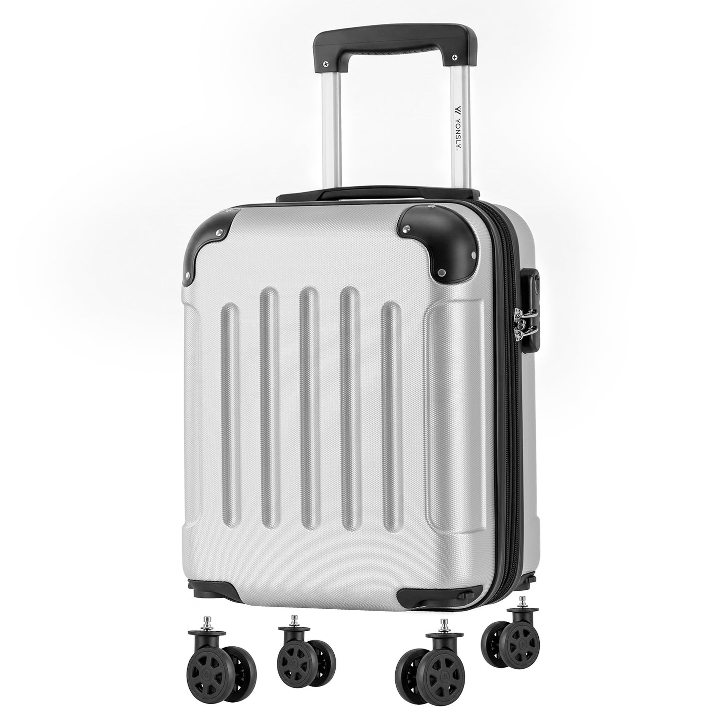 YONSLY® Cabin Suitcase with Detachable Wheels, S Suitcase, Trolley Travel Suitcase, Rolling Suitcase Carry-on with 4 360° Wheels, Hardshell Travel Suitcase, Combination Lock, Rubber Handle