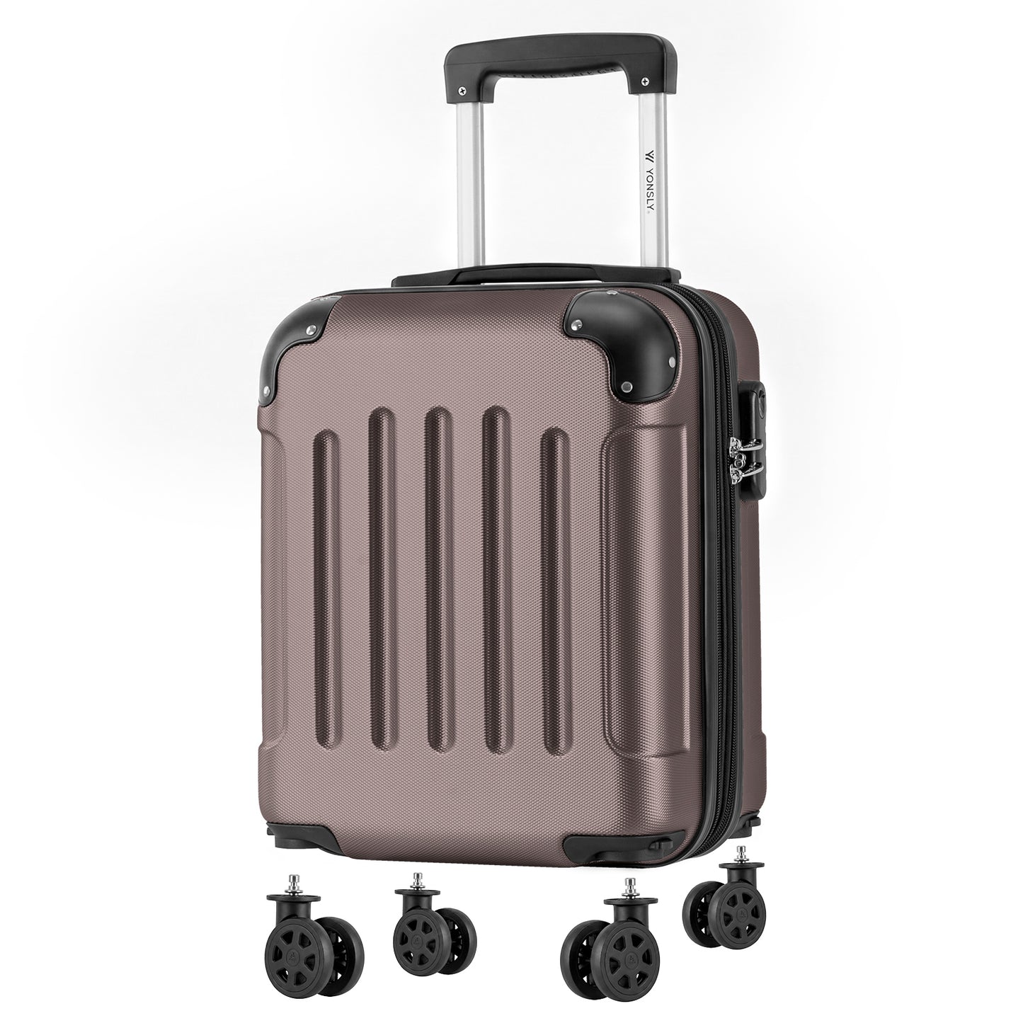 YONSLY® Cabin Suitcase with Detachable Wheels, S Suitcase, Trolley Travel Suitcase, Rolling Suitcase Carry-on with 4 360° Wheels, Hardshell Travel Suitcase, Combination Lock, Rubber Handle