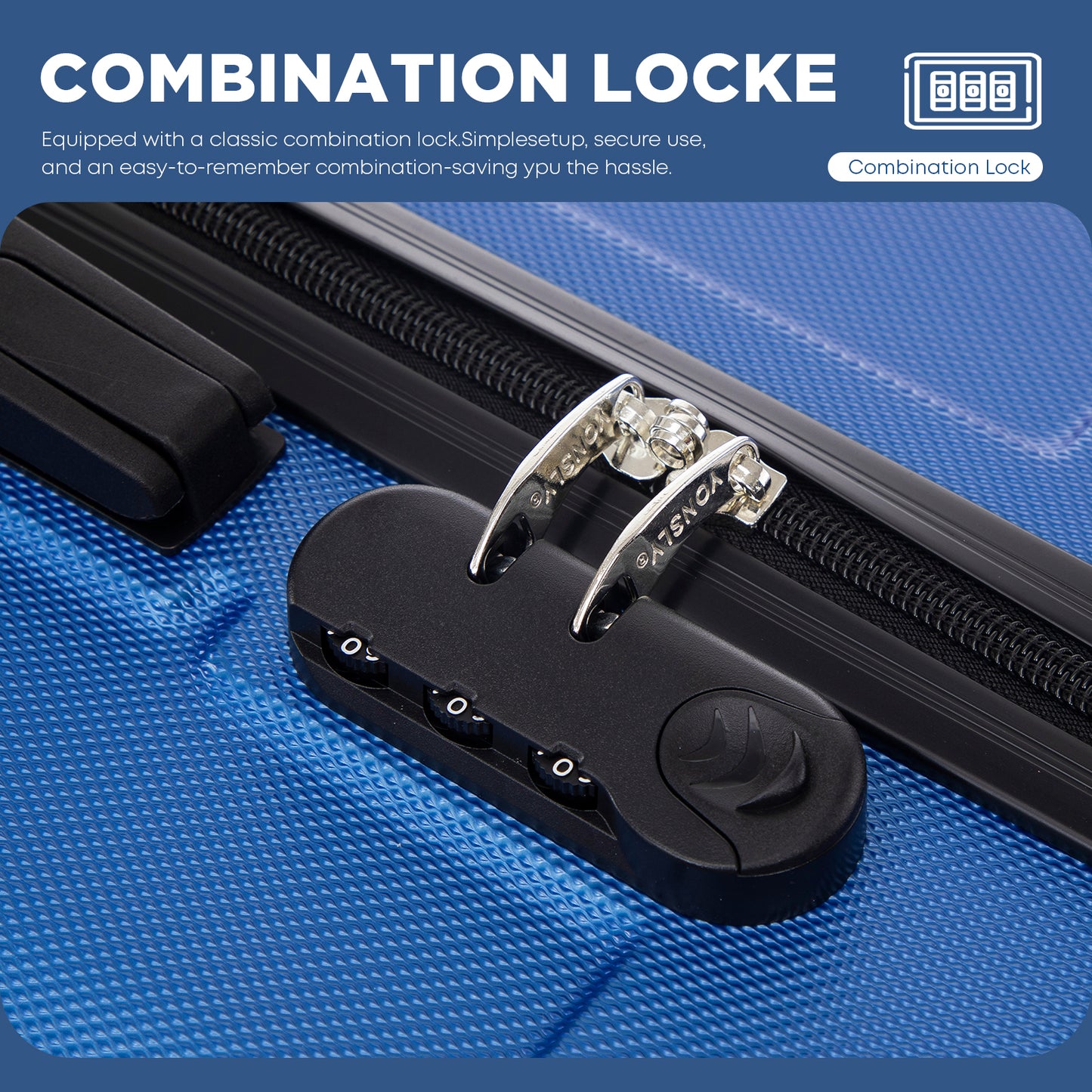 YONSLY® Cabin Suitcase with Detachable Wheels, S Suitcase, Trolley Travel Suitcase, Rolling Suitcase Carry-on with 4 360° Wheels, Hardshell Travel Suitcase, Combination Lock, Rubber Handle