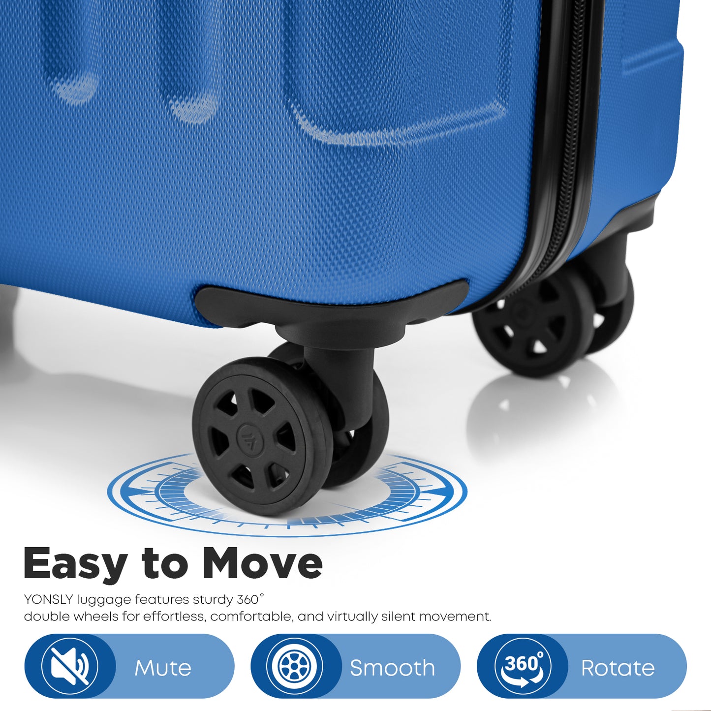 YONSLY® Cabin Suitcase with Detachable Wheels, S Suitcase, Trolley Travel Suitcase, Rolling Suitcase Carry-on with 4 360° Wheels, Hardshell Travel Suitcase, Combination Lock, Rubber Handle