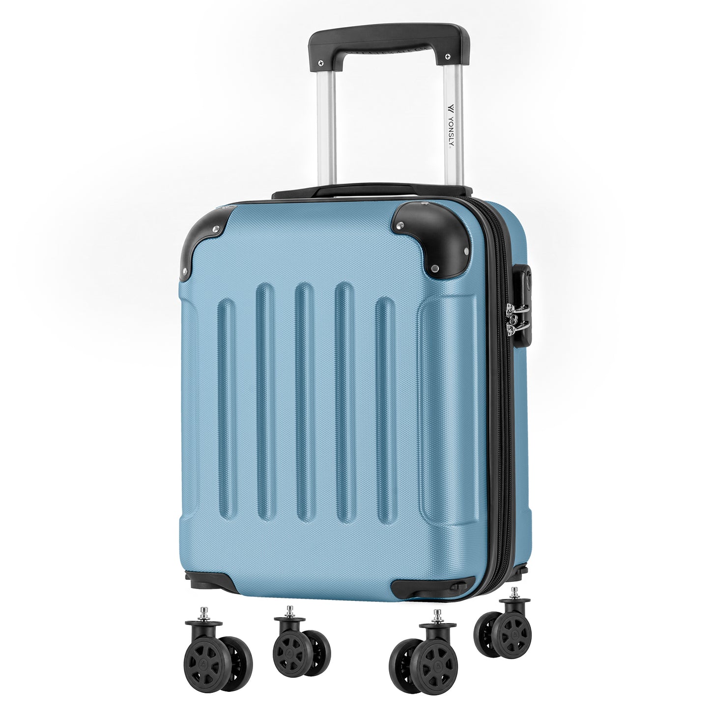 YONSLY® Cabin Suitcase with Detachable Wheels, S Suitcase, Trolley Travel Suitcase, Rolling Suitcase Carry-on with 4 360° Wheels, Hardshell Travel Suitcase, Combination Lock, Rubber Handle