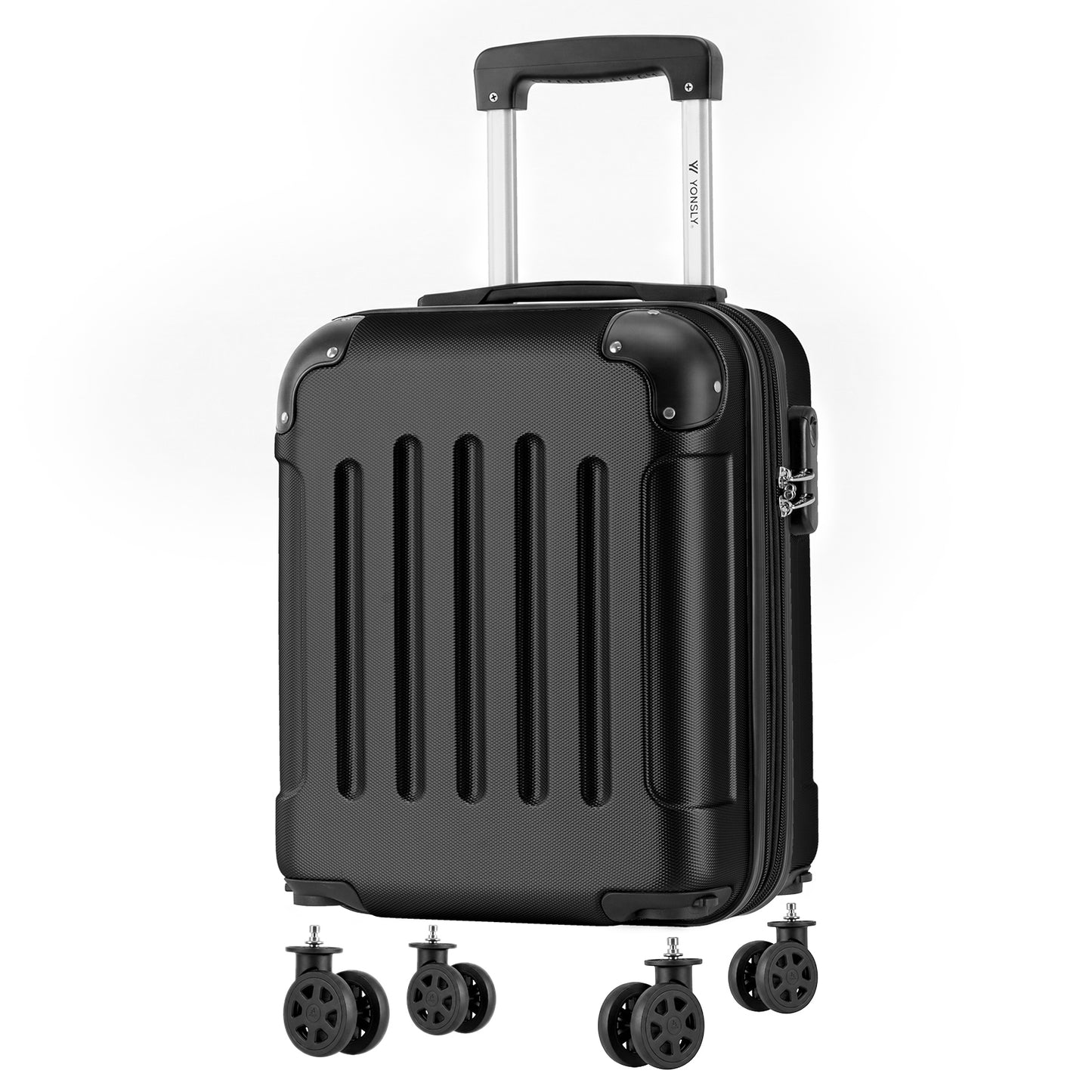 YONSLY® Cabin Suitcase with Detachable Wheels, S Suitcase, Trolley Travel Suitcase, Rolling Suitcase Carry-on with 4 360° Wheels, Hardshell Travel Suitcase, Combination Lock, Rubber Handle