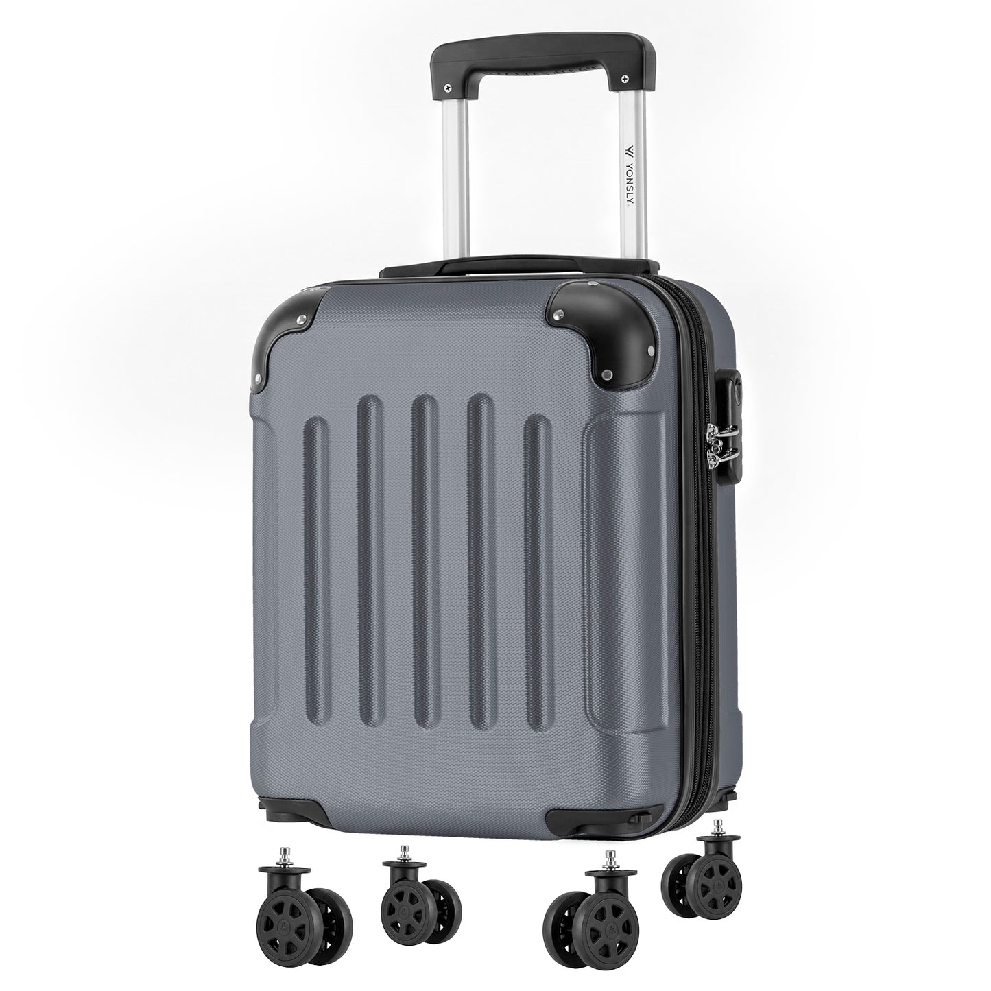 YONSLY® Cabin Suitcase with Detachable Wheels, S Suitcase, Trolley Travel Suitcase, Rolling Suitcase Carry-on with 4 360° Wheels, Hardshell Travel Suitcase, Combination Lock, Rubber Handle