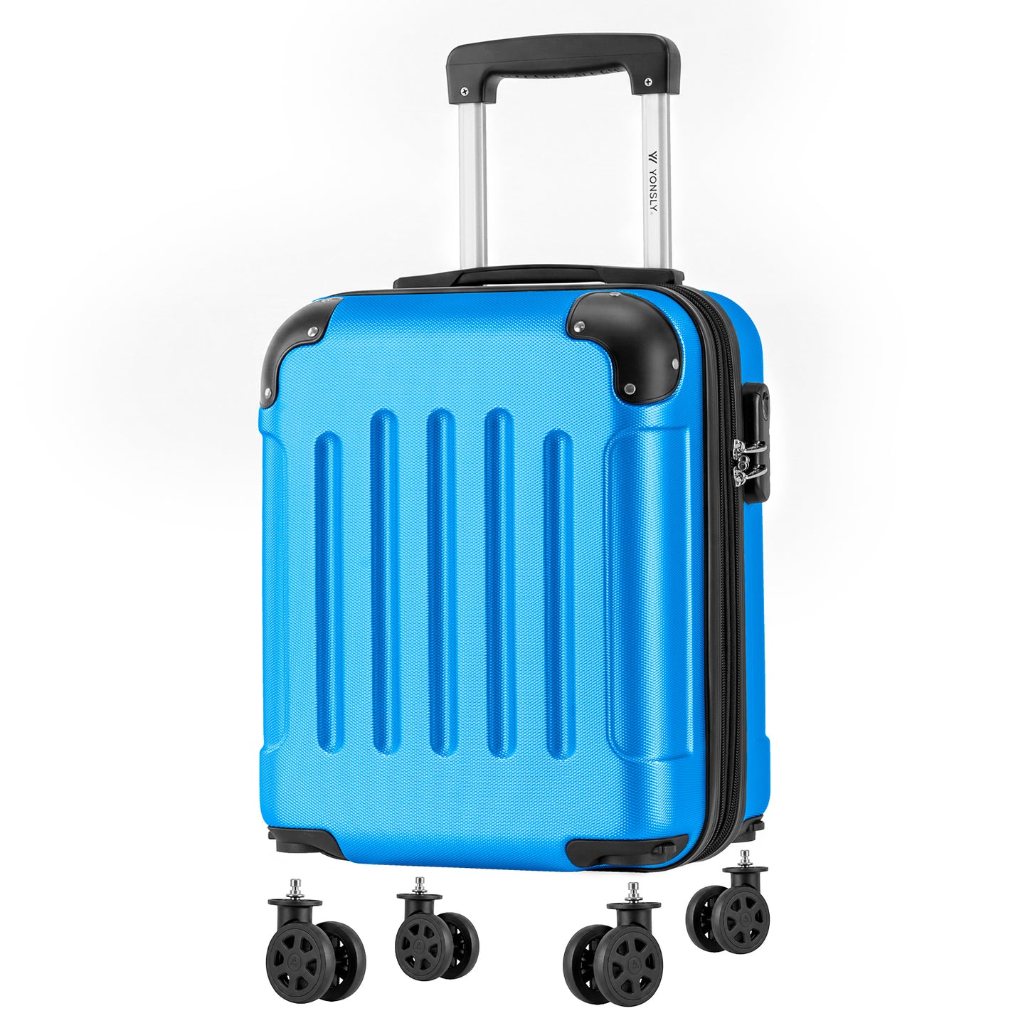 YONSLY® Cabin Suitcase with Detachable Wheels, S Suitcase, Trolley Travel Suitcase, Rolling Suitcase Carry-on with 4 360° Wheels, Hardshell Travel Suitcase, Combination Lock, Rubber Handle