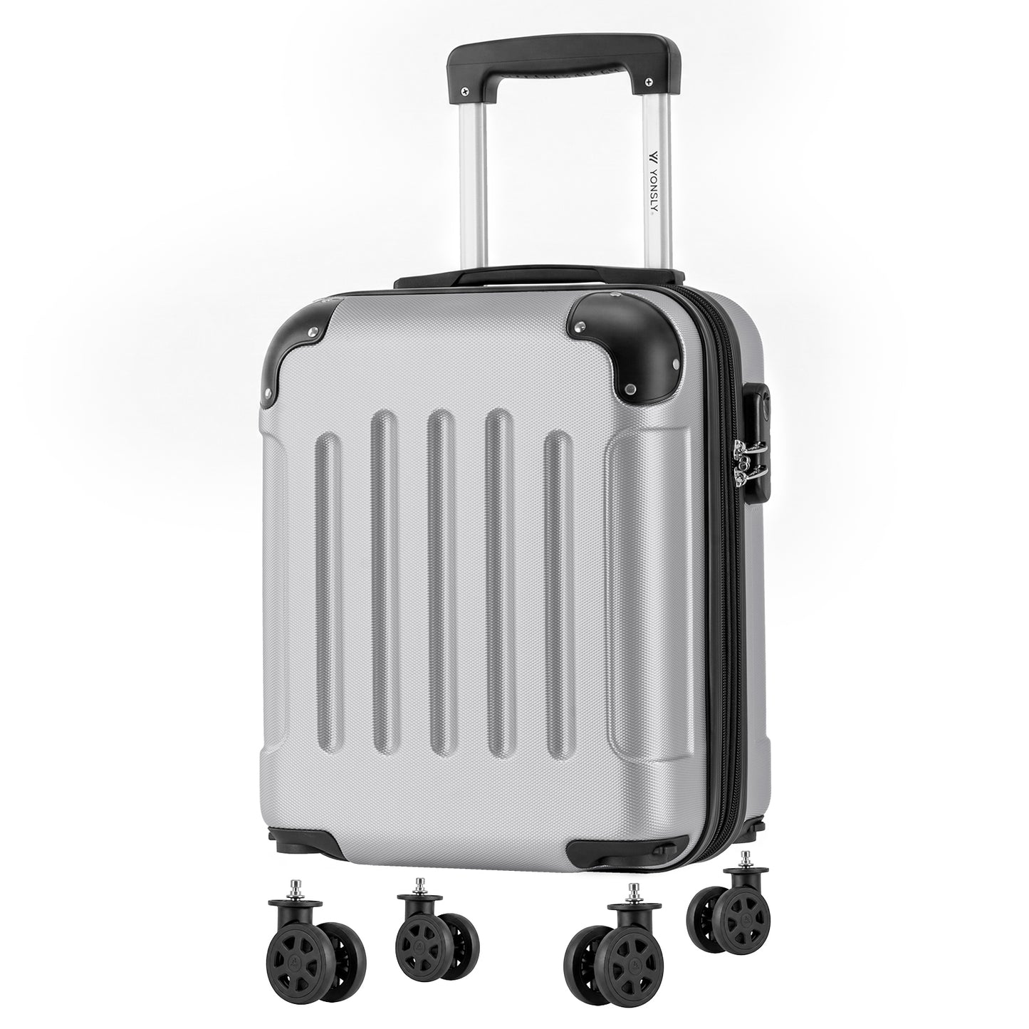 YONSLY® Cabin Suitcase with Detachable Wheels, S Suitcase, Trolley Travel Suitcase, Rolling Suitcase Carry-on with 4 360° Wheels, Hardshell Travel Suitcase, Combination Lock, Rubber Handle