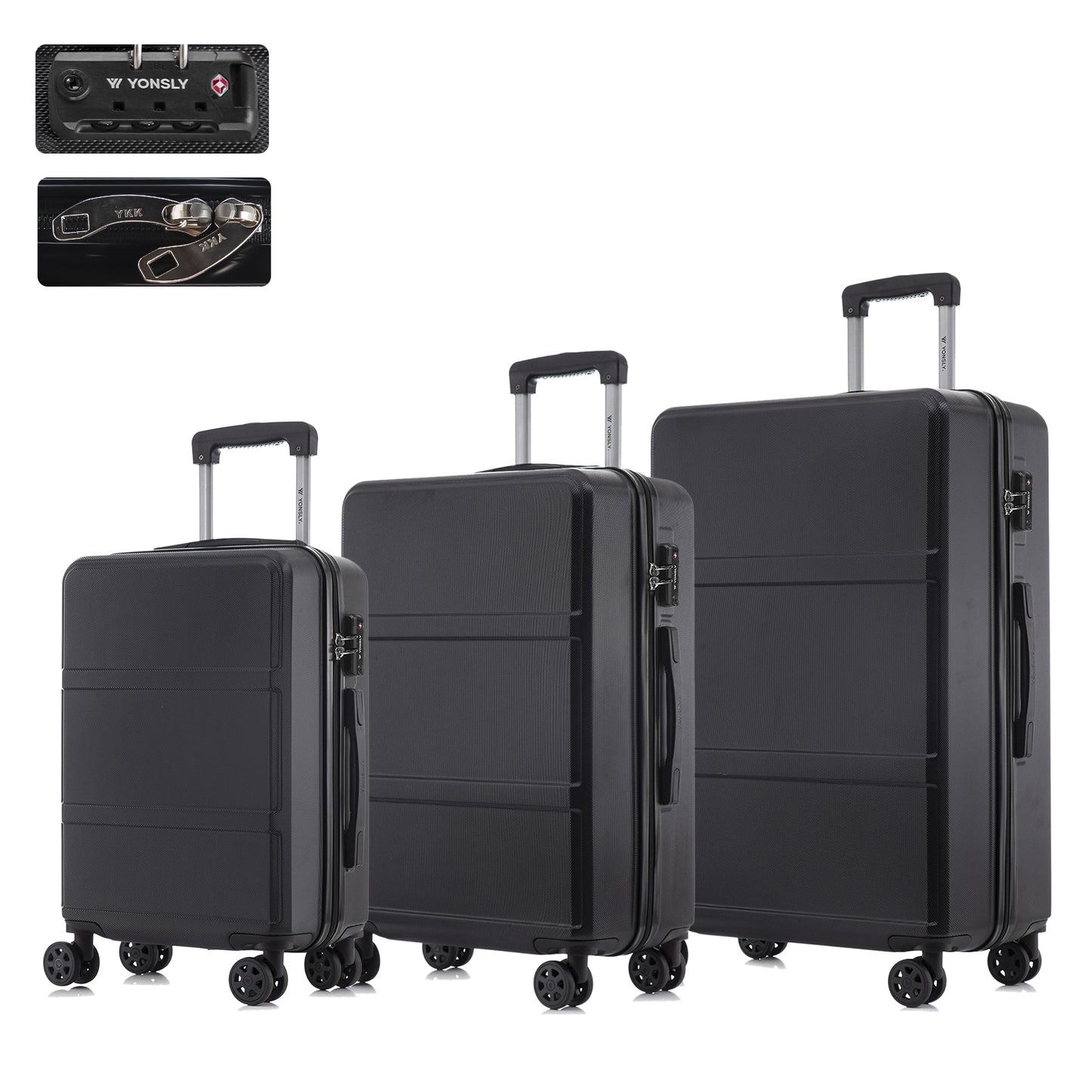 YONSLY® Premium Luggage TSA Lock, YKK Zipper Hardside Suitcase Trolley Cabin Suitcase Rolling Suitcase Carry-on 4 Wheels (M-L-XL Set)