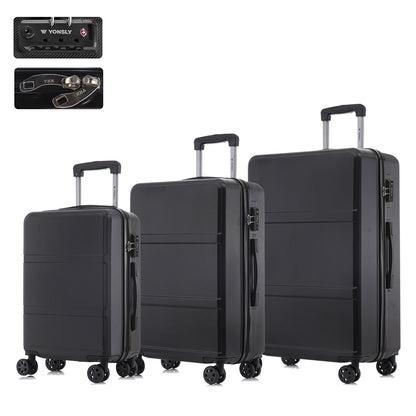 YONSLY® Premium Luggage TSA Lock, YKK Zipper Hardside Suitcase Trolley Cabin Suitcase Rolling Suitcase Carry-on 4 Wheels (M-L-XL Set)