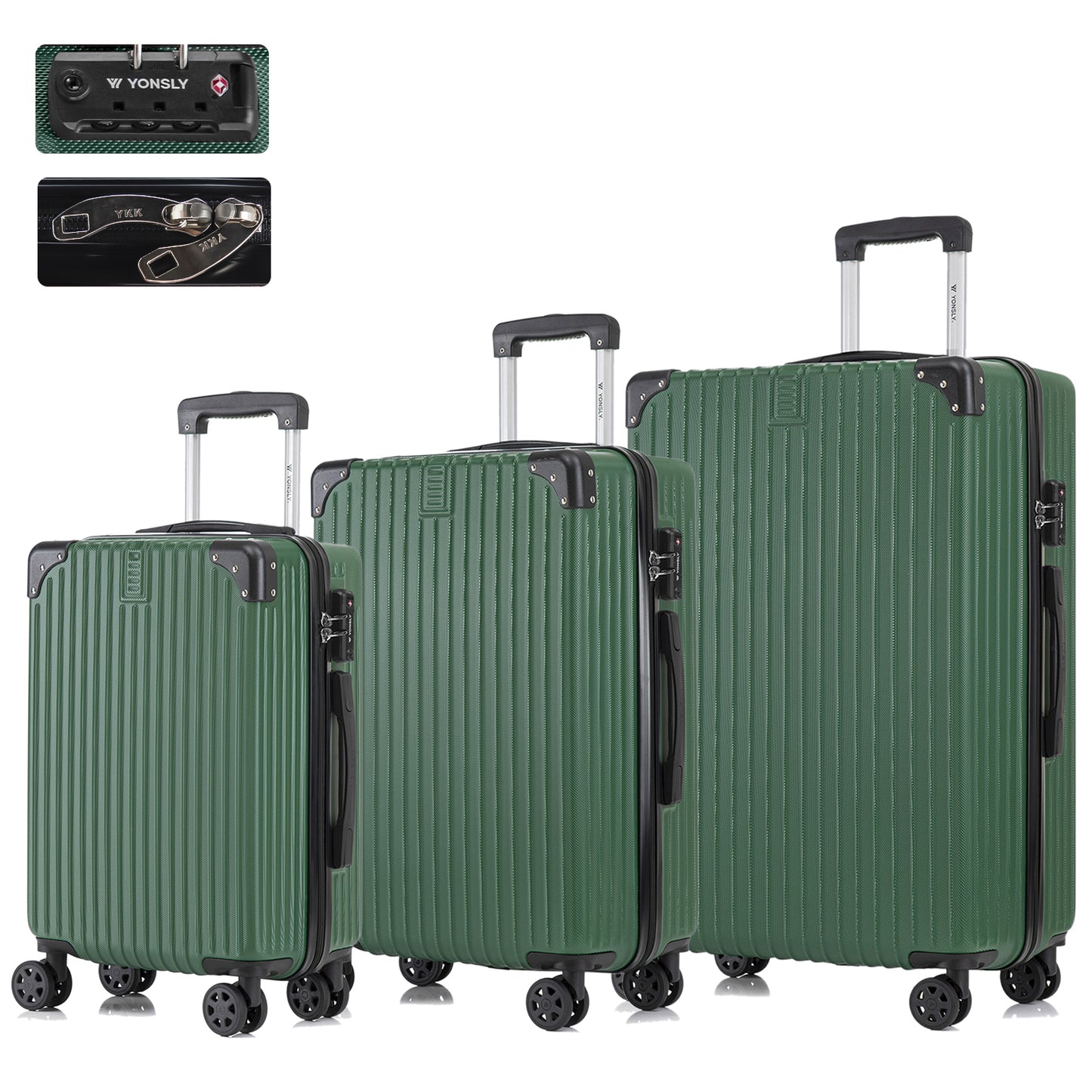 YONSLY® Premium Luggage TSA Lock, YKK Zipper Hardshell Suitcase Trolley Carry-On Luggage Spinner Suitcase with 4 Wheels (M-L-XL-Set)