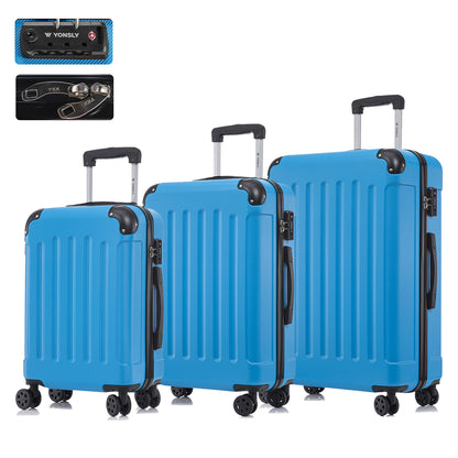 YONSLY® Premium Luggage TSA Lock, YKK Zipper Hardside Suitcase Trolley Cabin Suitcase Rolling Suitcase Hand Luggage 4 Wheels (M-L-XL-Set)
