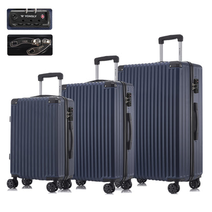 YONSLY® Premium Reisekoffer TSA-Schloss,YKK-Reißverschluss Hartschalen-Koffer Trolley Kabinenkoffer Rollkoffer Suitcase Handgepäck 4 Rollen (M-L-XL-Set)
