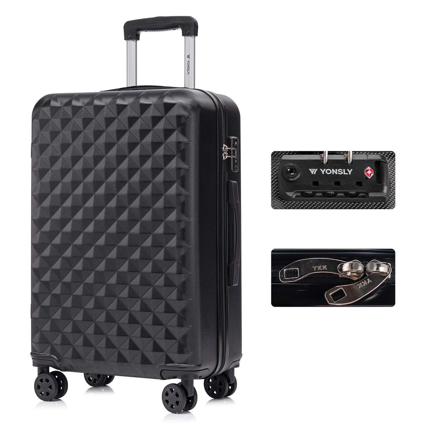 YONSLY® Premium Travel Suitcase TSA Lock, YKK Zipper Hard-Shell Suitcase Trolley Cabin Luggage Roller Suitcase Carry-on 4 Wheels