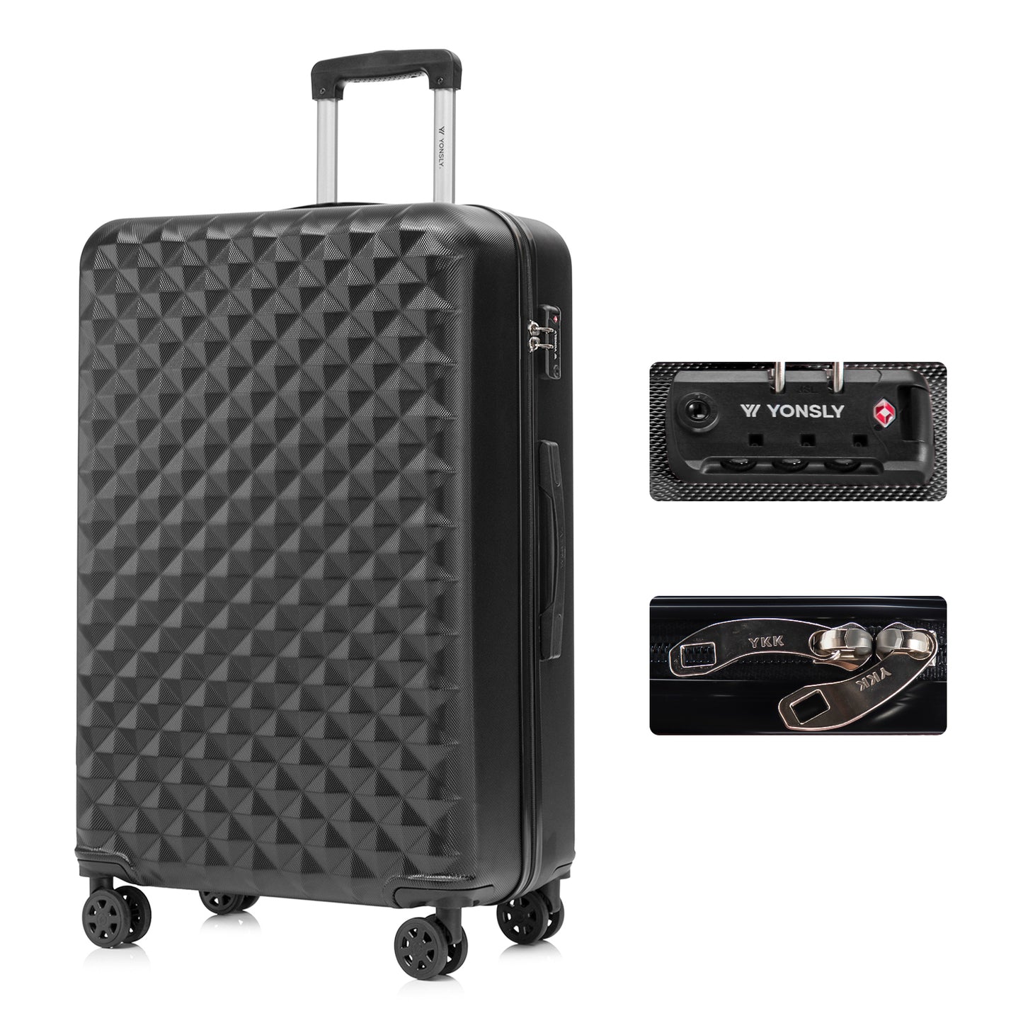 YONSLY® Premium Travel Suitcase TSA Lock, YKK Zipper Hard-Shell Suitcase Trolley Cabin Luggage Roller Suitcase Carry-on 4 Wheels